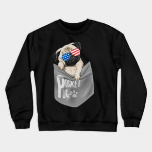 Pocket Pug American Flag 4th Of July Crewneck Sweatshirt